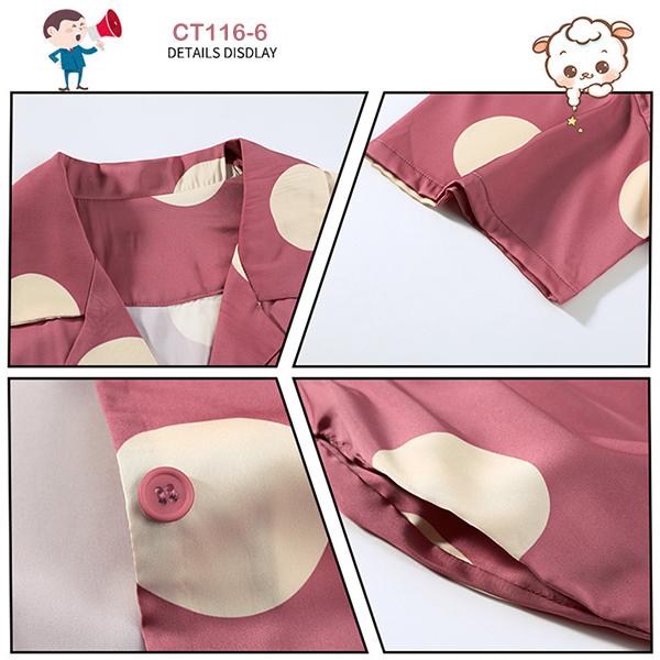 🚩พร้อมส่ง🚩ชุดนอน Silk Satin แขนสั้นขาสั้น ลายจุดน่ารัก ผ้าซาตินเกรดพรีเมี่ยม นุ่มลื่นละมุนผิว (CT116-6)