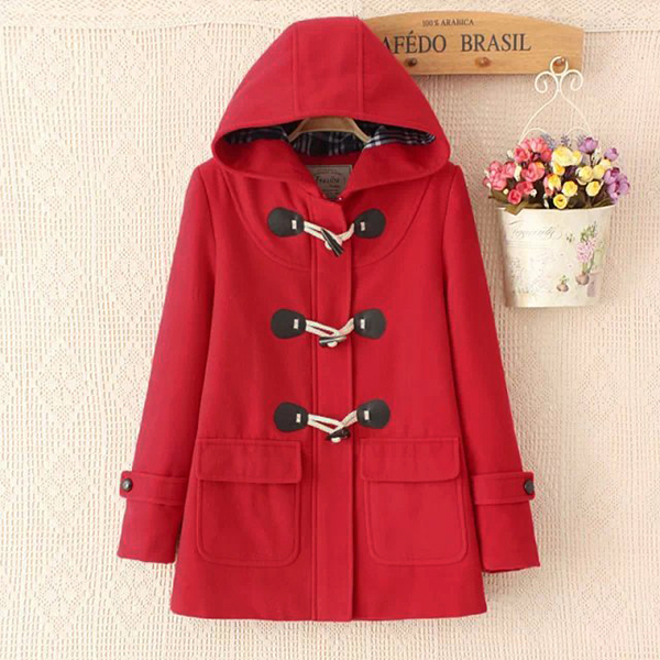 เสื้อโค้ทกันหนาววินเทจ มีฮู้ดแต่งกระดุมเขี้ยว ซับผ้าลายสก็อต (11724LM)