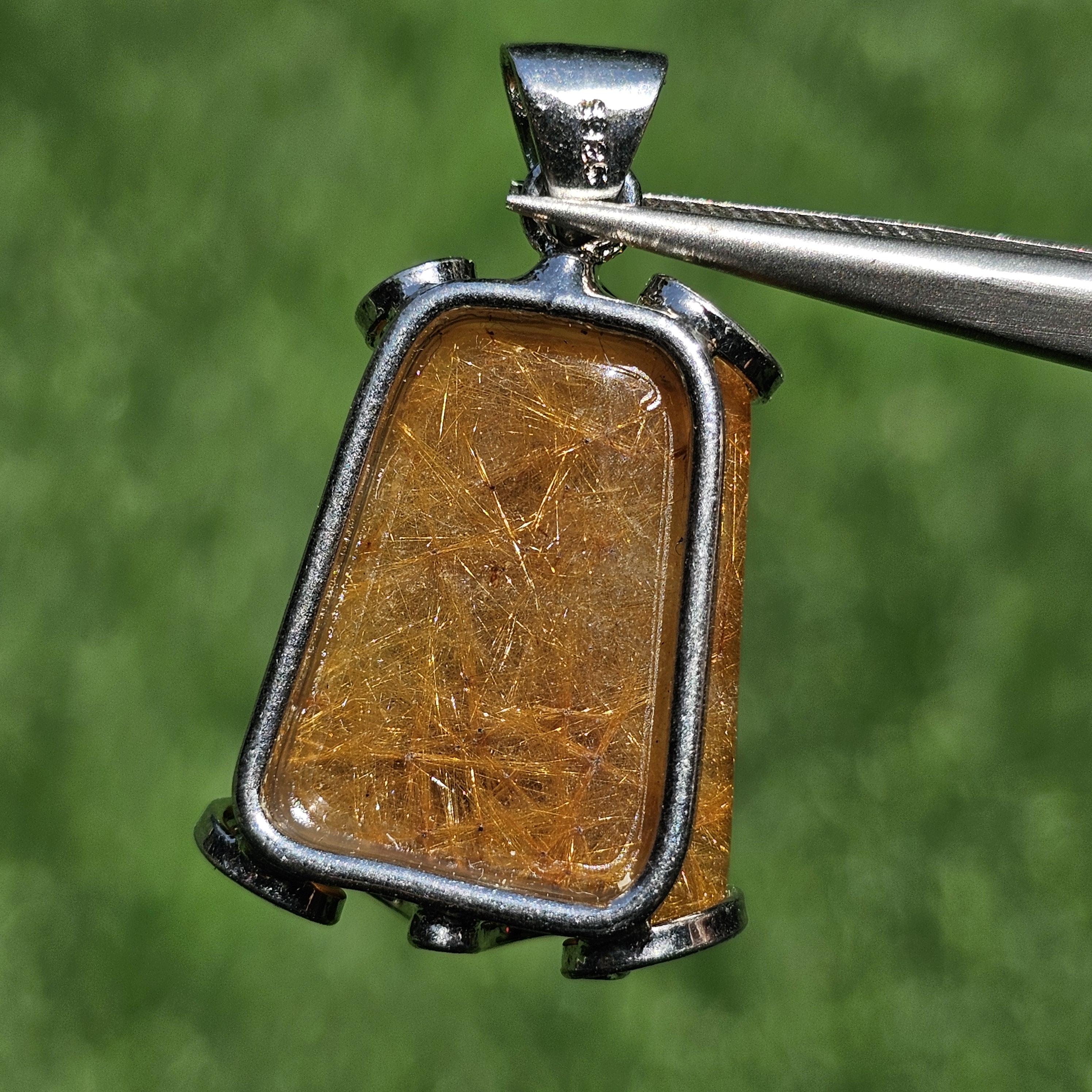 จี้ไหมทอง (Golden Rutilated Quartz) 49.77 กะรัต Cts. พลอยแท้ อัญมณีมงคลประจําวันเกิด เครื่องประดับพลอย