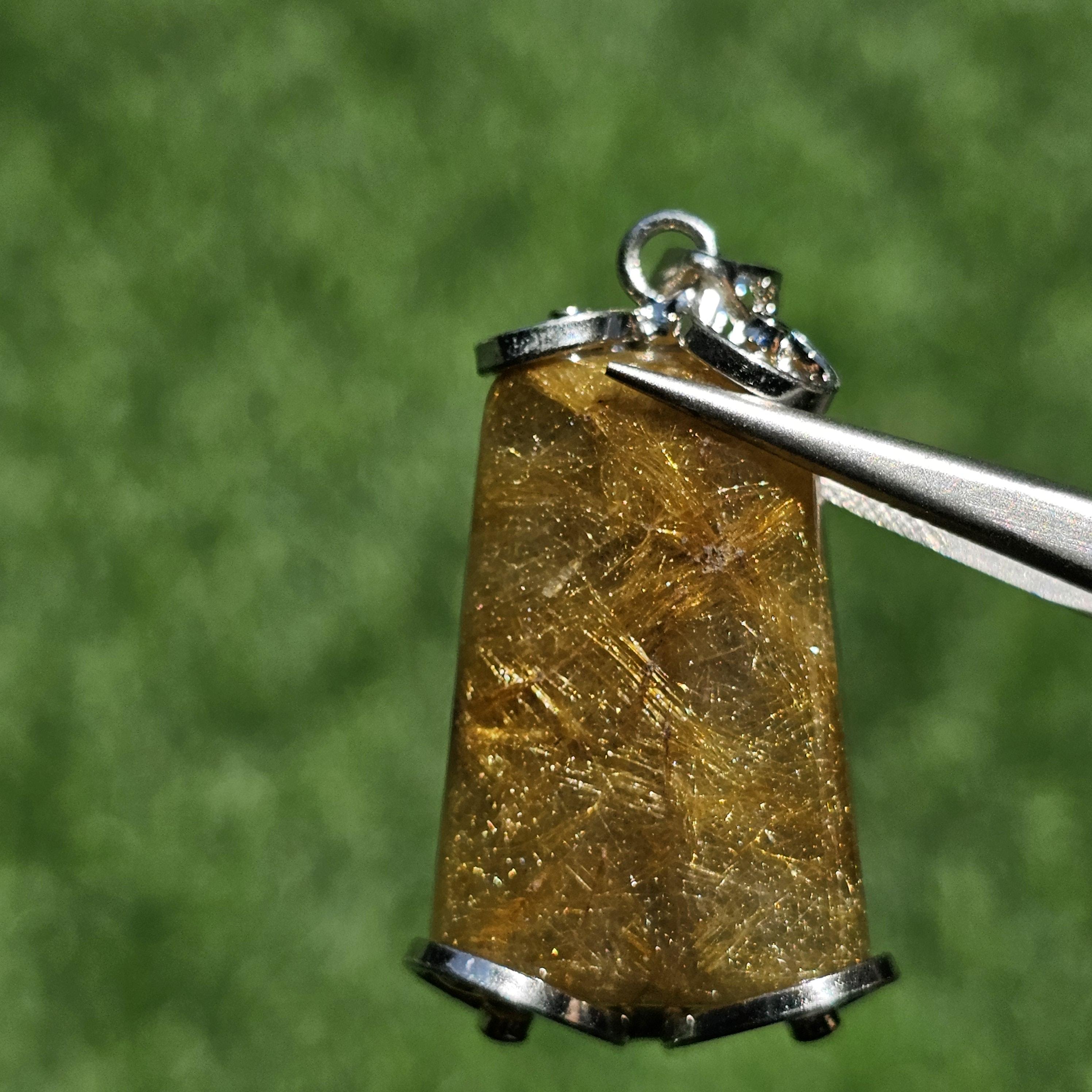 จี้ไหมทอง (Golden Rutilated Quartz) 52.63 กะรัต Cts. พลอยแท้ อัญมณีมงคลประจําวันเกิด เครื่องประดับพลอย