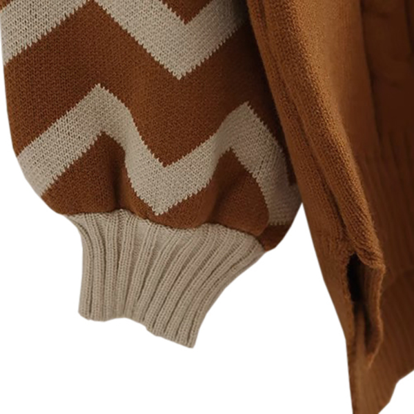 เสื้อคอเต่า เสื้อคอพับ เสื้อไหมพรมวูลแขนบอลลูนถักลาย (12161LM)