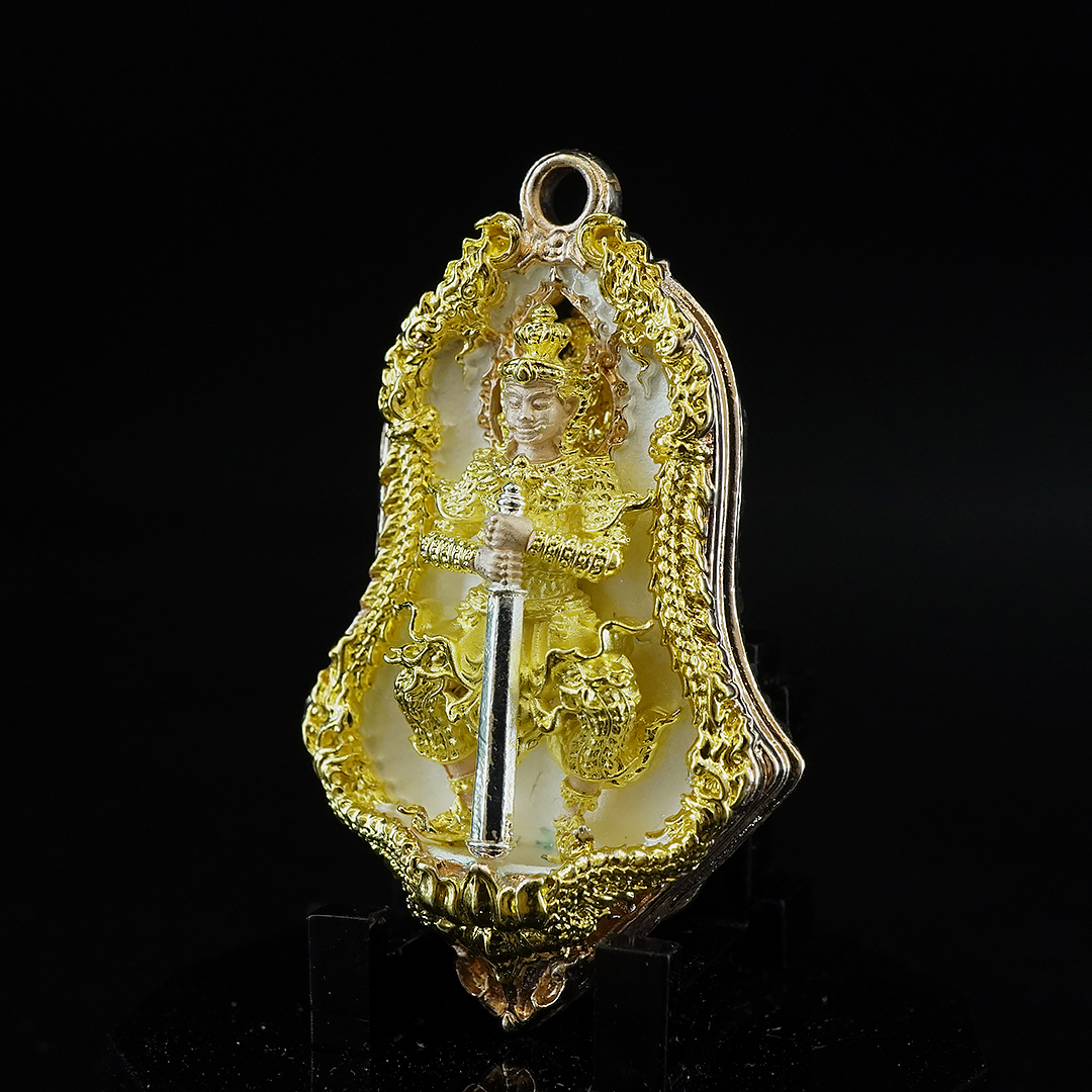 เหรียญจำปีพุทธศิลป์ท้าวเวสสุวรรณโณ รุ่นทวิเทวา รายการที่ 11.1 เนื้อบรอนซ์ ชุบ3K