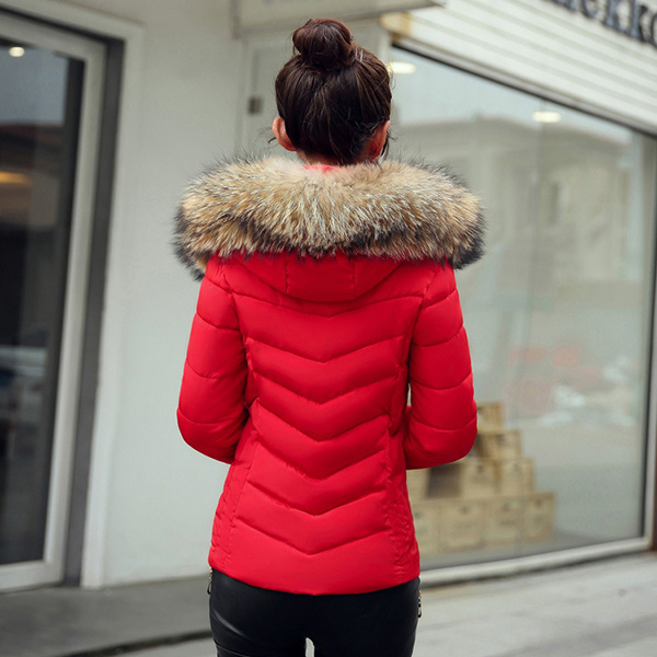 เสื้อโค้ทกันหนาวติดลบลุยหิมะ ทรงสลิม มีฮู้ดเฟอร์ใหญ่ถอดได้ (12262X)