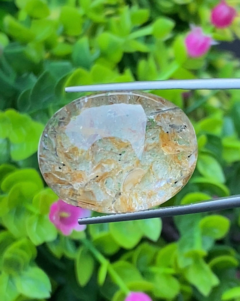 โป่งข่าม ควอตซ์ Rutilated Quartz 41.83 กะรัต Cts. พลอยแท้ อัญมณีมงคลประจําวันเกิด เครื่องประดับพลอย