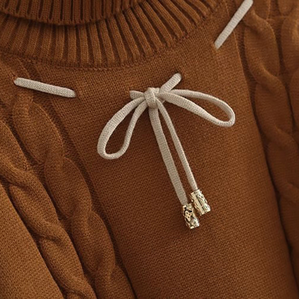 เสื้อคอเต่า เสื้อคอพับ เสื้อไหมพรมวูลแขนบอลลูนถักลาย (12161LM)