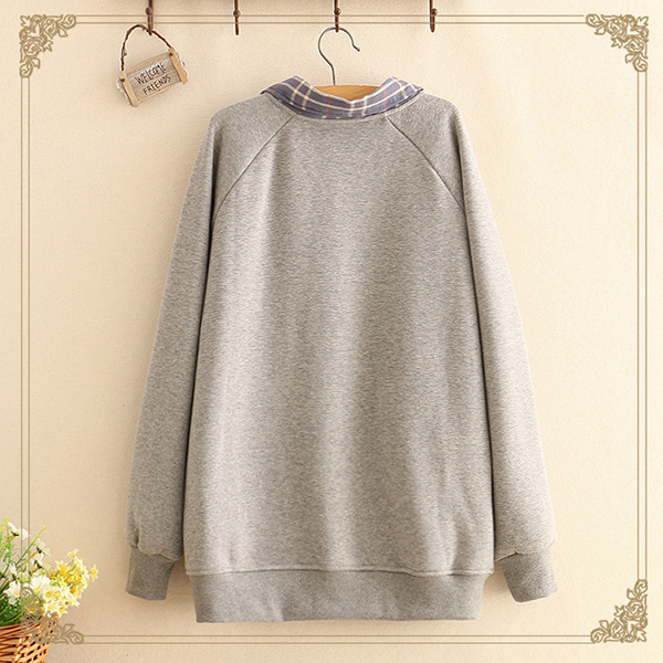 เสื้อสเวตเตอร์กันหนาวแฟชั่นญี่ปุ่น ผ้าซับกำมะหยี่ปักลายแมว (12362LM)