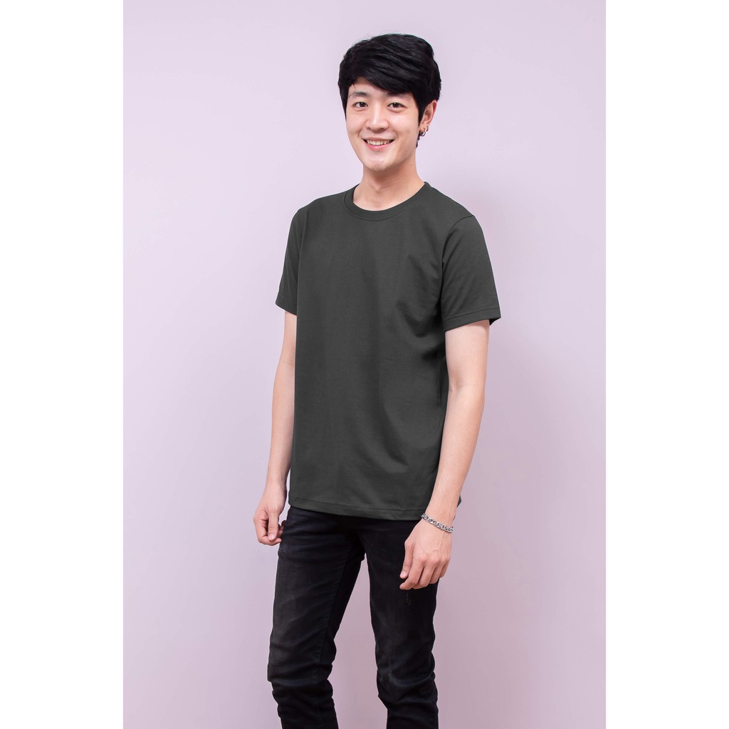 เสื้อยืด OV101 คอกลม ผ้าCotton100% 32 เนื้อนุ่ม ใส่สบาย สีเทาเข้ม