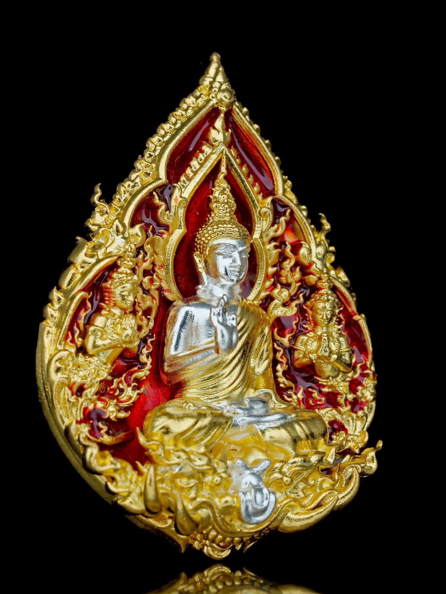 พระพุทธประทานพร รุ่น พุทธบารมี รหัส6 เนื้อบรอนซ์ชุบทองลงยาแดง องค์ชุบ2K