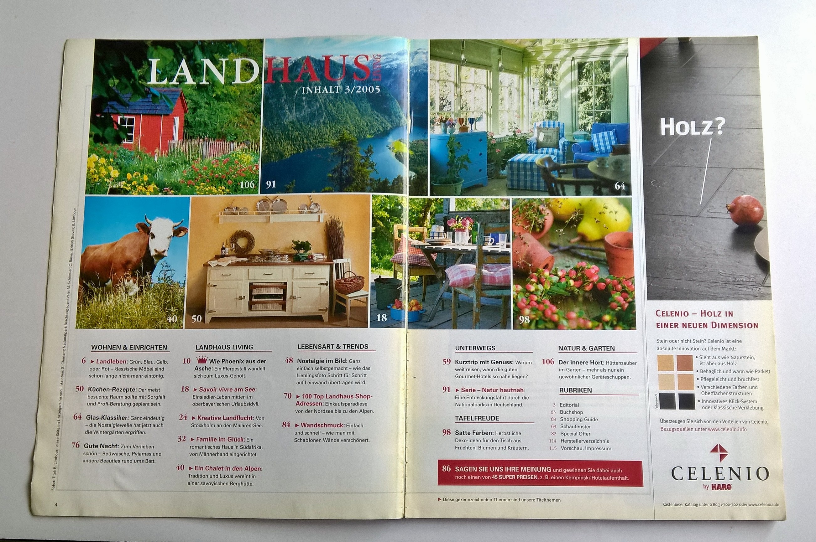 ขายนิตยสารเก่า บ้านและตกแต่ง LANDHAUS LIVING 3/2005, Country-Still international, WOHNTRAUME,Australien-Strandhaus,Bayern-Landhaus,Schweden-Holzhaus,SCHWEIZ-Chalet,VERLIEBT IN BUNT,tRENDS&iDEEN,erlebnisreise dEUTSCHE nATIONALPARKS,GEWINNSPIEL, 45 TOLLE PR