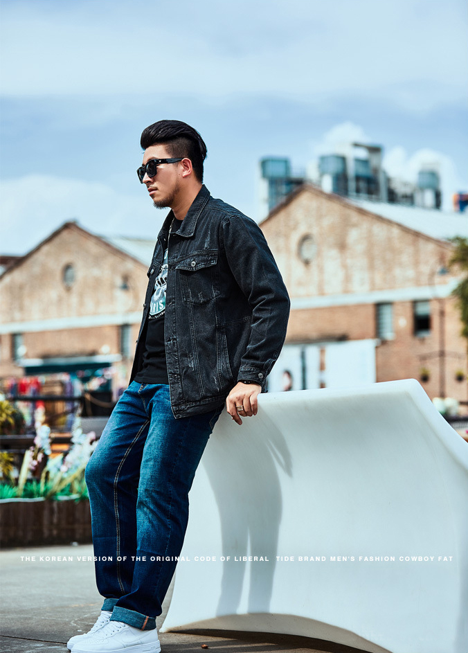 เสื้อแจ็กเก็ตยีนส์สีดำฟอก กระเป๋าคู่อก BIG SIZE (10318MM)