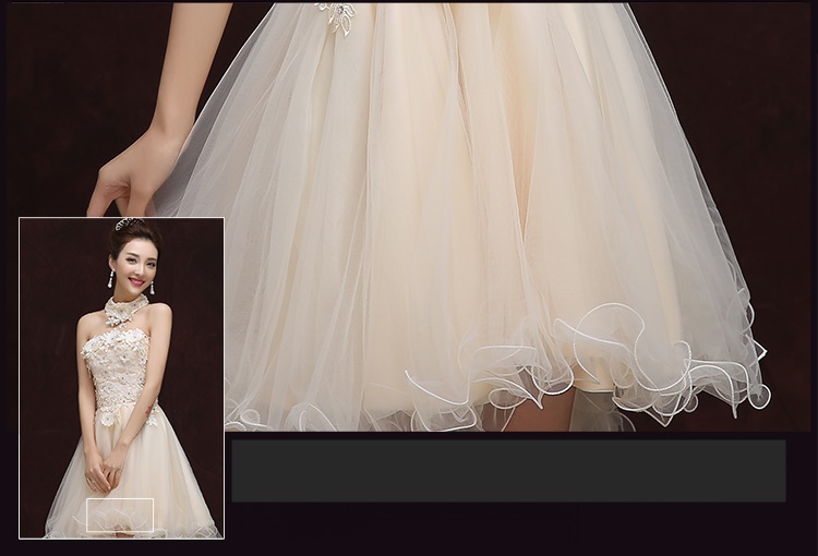 Pre-order ชุดราตรีสั้น เกาะอก ลูกไม้ หน้าสั้นหลังยาว พร้อมสร้อยคอลูกไม้ ถอดแยกได้ กระโปรงตาข่าย