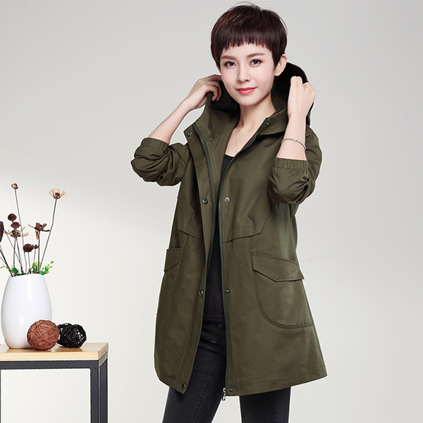 เสื้อแจ็คเก็ตกันหนาวตัวยาว มีฮู้ด แต่งกระเป๋าคู่ (12212X)