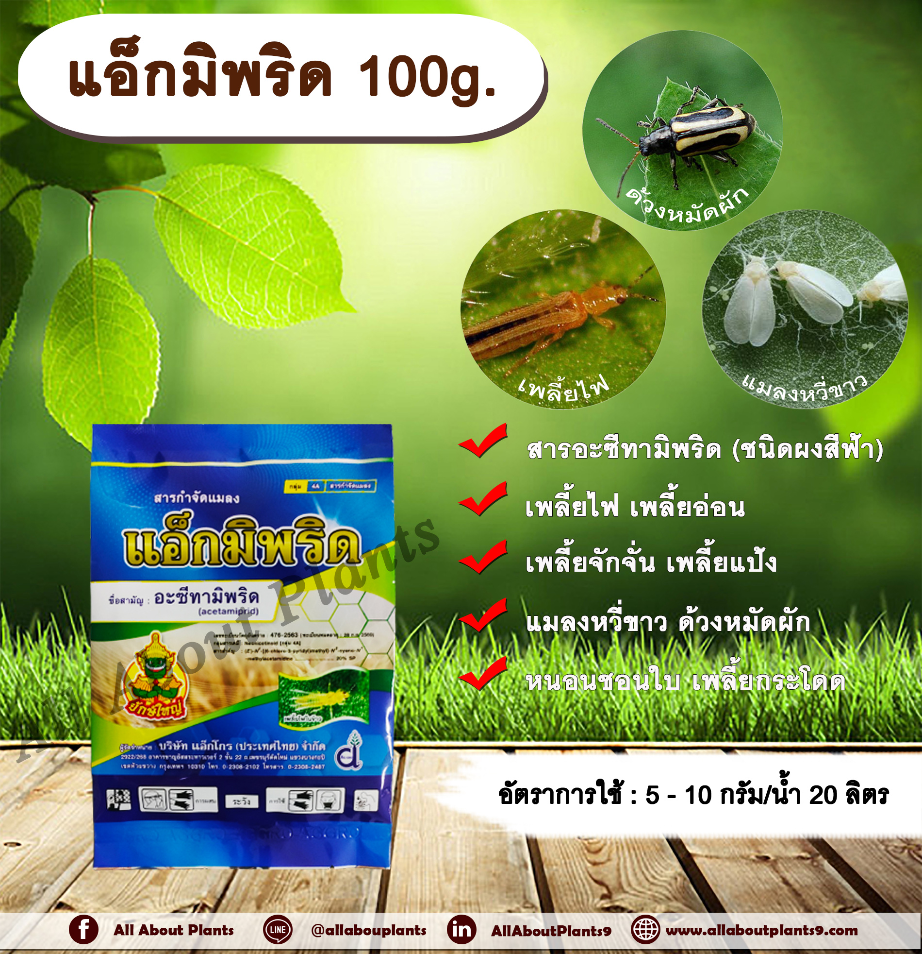 แอ็กมิพริด 100g. อะซีทามิพริด อะเซทามิพริด สารกำจัดแมลง ดูดซึม กำจัดเพลี้ย เพลี้ยไฟ แมลงหวี่ขาว ด้วงหมัดผัก เพลี้ยอ่อน ชิ้น