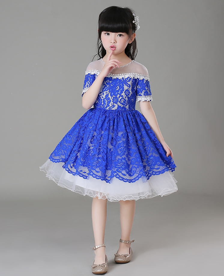 Pre-order ชุดราตรีเด็ก ชุดออกงาน ชุดกระโปรง แขนสั้น ผ้าลูกไม้ทั้งตัว มีซิปหลัง