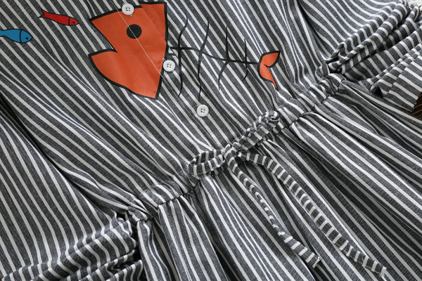 เดรสเชิ้ตแขนยาว เอวผูกจั๊ม พิมพ์ลายก้างปลา (12304LM)