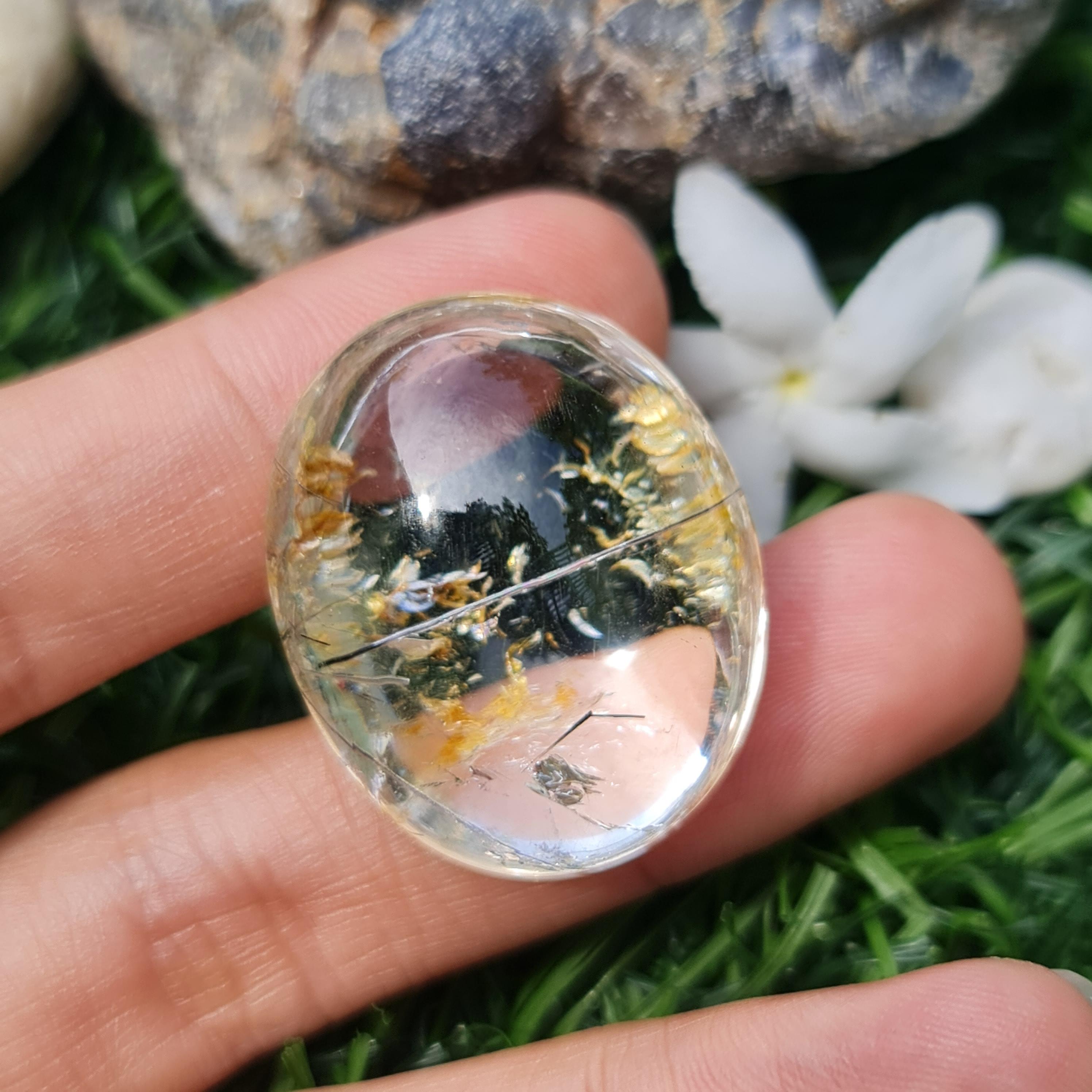 โป่งข่าม ควอตซ์ Rutilated Quartz 78.96 กะรัต Cts. พลอยแท้ อัญมณีมงคลประจําวันเกิด เครื่องประดับพลอย