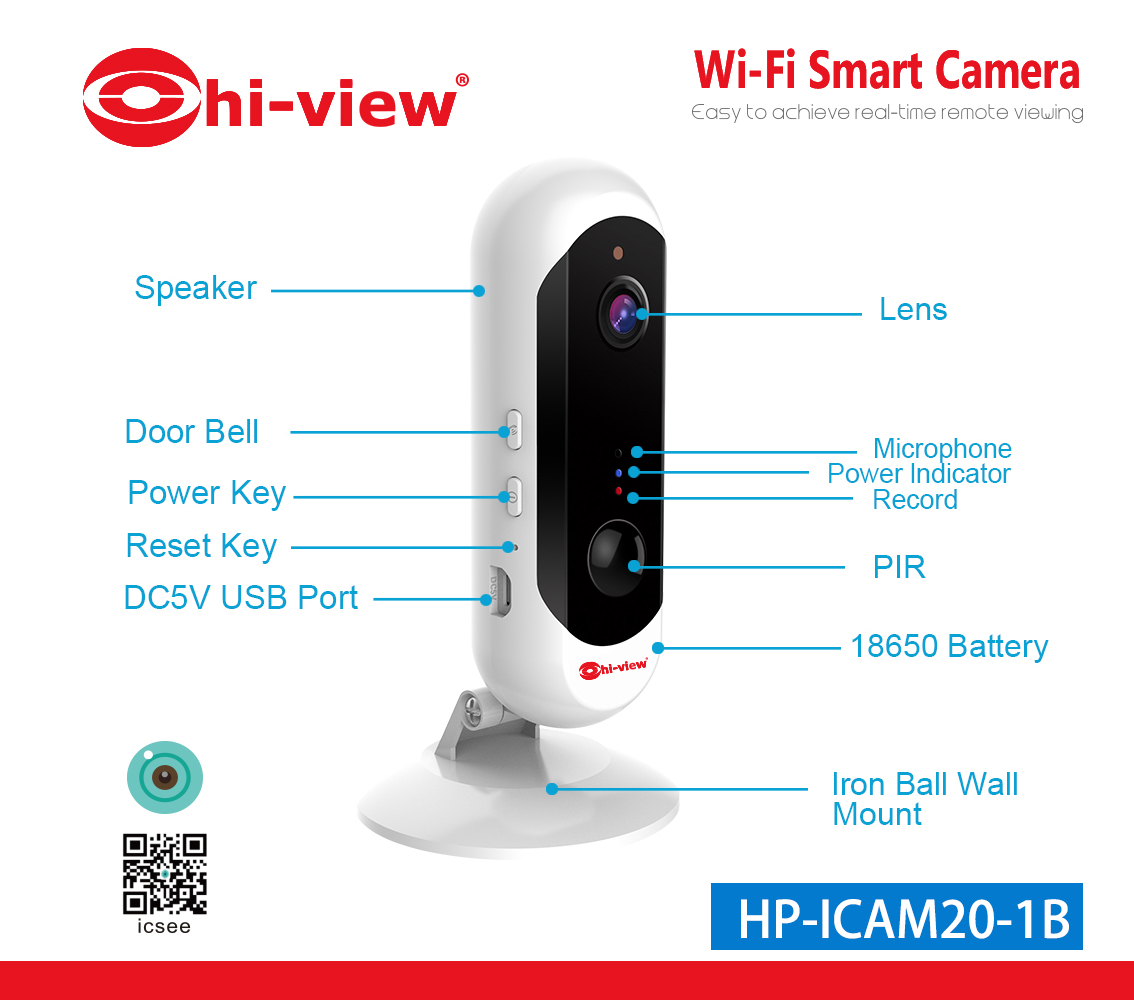Hi-view HP-ICAM20-1B WiFi indoor 2 ล้านพิกเซล Battery Camera