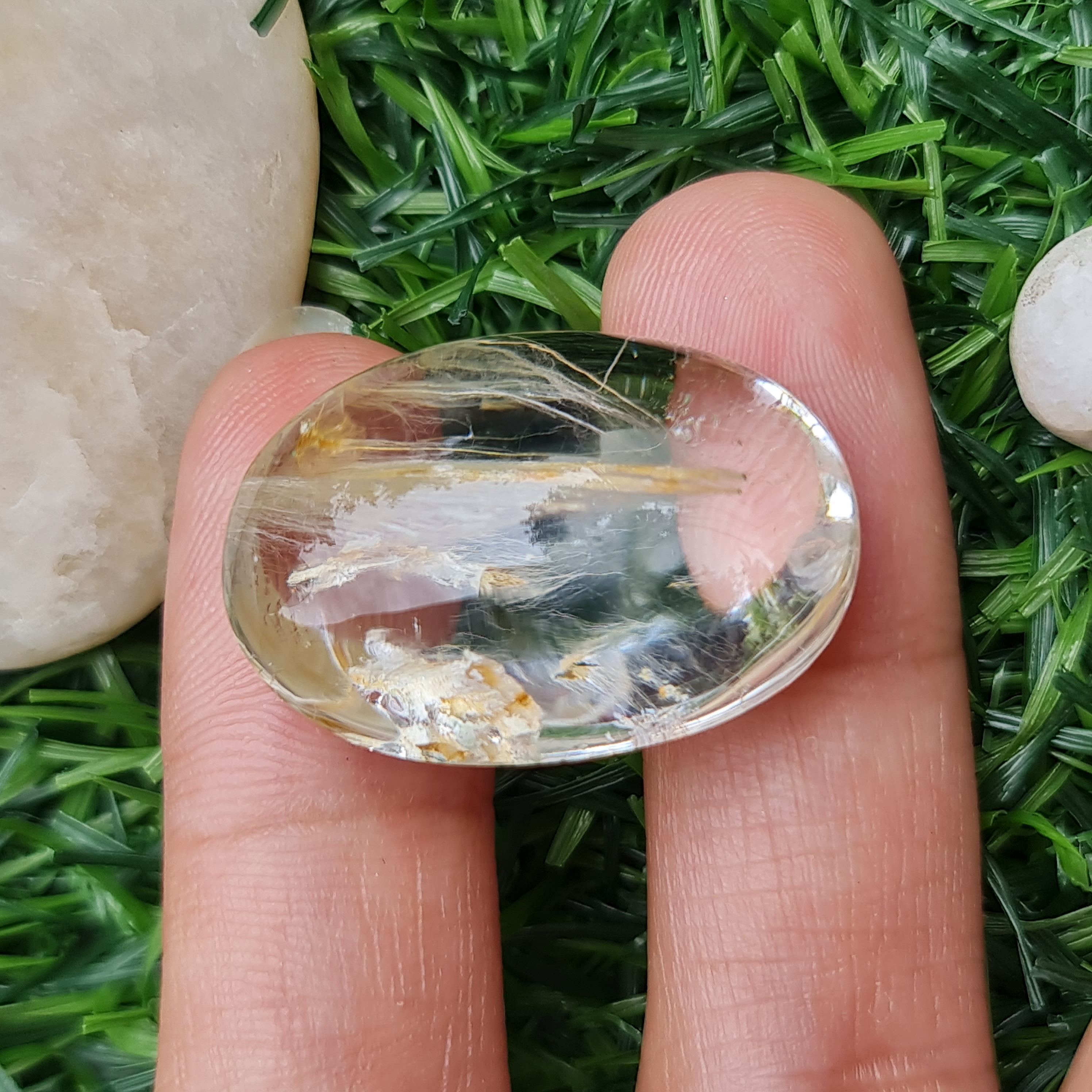 โป่งข่าม ควอตซ์ Rutilated Quartz 52.28 กะรัต Cts. พลอยแท้ อัญมณีมงคลประจําวันเกิด เครื่องประดับพลอย