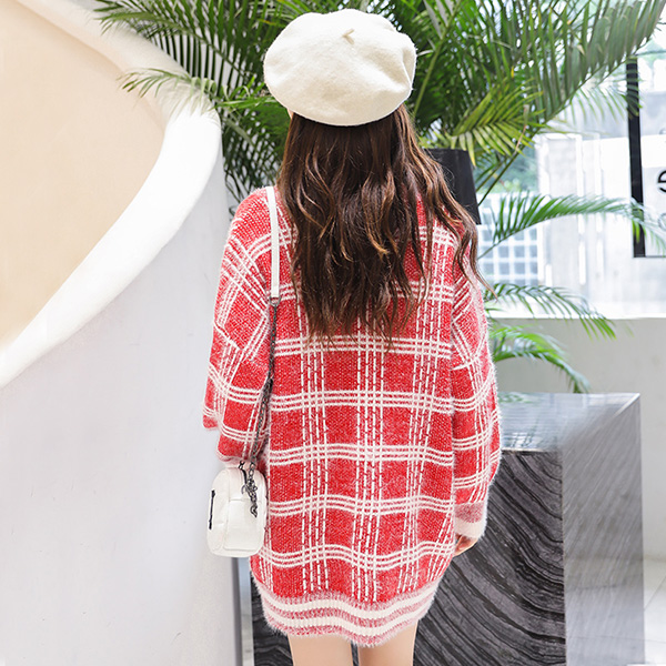 Premium Cardigan เสื้อคลุมไหมพรมขนนุ่ม คอวี ถักลายตาราง (12276B)