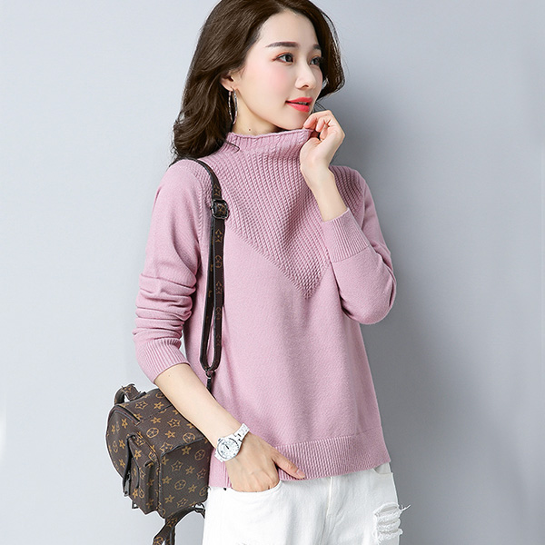 เสื้อคอเต่า แขนยาว ไหมพรมนิ่มถักลาย (12083B)