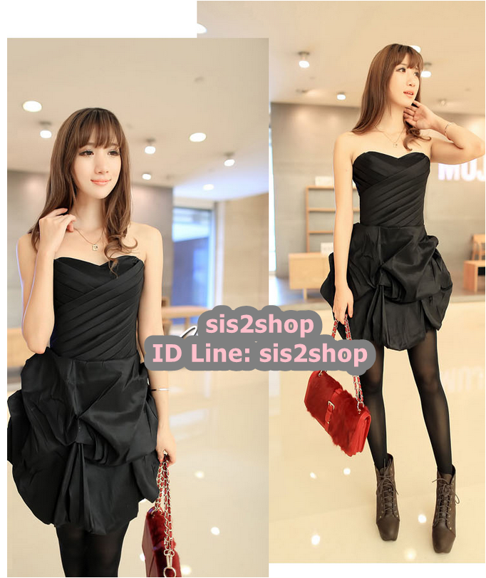 พร้อมส่ง ชุดราตรีสั้น เกาะอก สีดำ (เหลือเฉพาะไซส์ S,L)