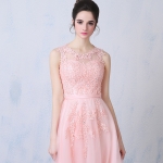 Pre-order ชุดราตรียาว แขนกุด สีชมพู สวยหวาน กระโปรงตาข่าย อกแต่งลูกไม้&แต่งผ้าคาดเอว ซิปหลัง