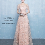 Pre-order ชุดราตรียาวไหล่ปาด ปักดิ้นเป็นลาย ซีทรูช่วงไหล่และแขน ซิปหลัง สวยหรู