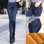 กางเกงยีนส์กันหนาว ทรงสลิม รุ่นหนาซับกำมะหยี่ (11717X)