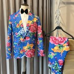 เช่า ชุดสูทแฟนซี ลายดอกไม้ สีน้ำเงิน ทรงคลาสสิก