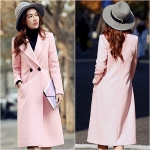 เสื้อโค้ทกันหนาวตัวยาว ผ้าวูลหนา แต่งกระเป๋าคู่ (12201X)