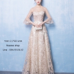 Pre-order ชุดราตรียาวแขนยาวปักดิ้นเป็นลาย ซีทรูช่วงไหล่และแขน ซิปหลัง สวยหรู