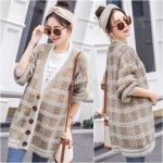 Premium Cardigan เสื้อคลุมไหมพรมขนนุ่ม คอวี ถักลายตาราง (12276B)