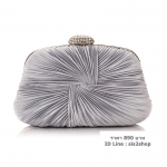 พร้อมส่ง Evening Clutch กระเป๋าออกงาน แบบอัดพลีทจับจีบผาซาติน คริสตัลสวยหรู ทรงกระทัดรัด มาพร้อมสายสะพายสั้น/ยาว