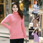 เสื้อคอเต่า เสื้อคอพับ ผ้าไหมพรมวูลหนานุ่ม (12265B)