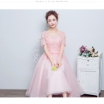 Pre-order ชุดราตรีสั้น แขนสามส่วน สีชมพูโอโรส สวยหวาน กระโปรงตาข่าย (ยาว) ตัวชุดลูกไม้&แต่งโบว์ช่วงเอว ซิปหลัง