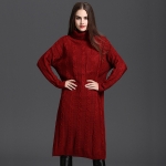 เดรสคอเต่าตัวยาว ไหมพรมหนานุ่มถักลาย (11782B)