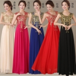 Pre-order ชุดราตรียาว ชุดเพื่อนเจ้าสาว แขนกุด ผ้าชีฟอง กระโปรงยาว แต่งดอก มีซิป