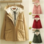 เสื้อโค้ทกันหนาววินเทจ มีฮู้ด ซับผ้าขนนุ่มใส่ติดลบได้ (12216LM)