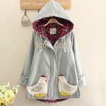 เสื้อโค้ทกันหนาวซับผ้าทอลายตาราง มีฮู้ด แต่งกระเป๋าลายไก่ (11384LM)