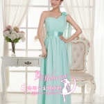 พร้อมส่ง ชุดราตรียาว เกาะอก ไหล่เดียว กระโปรงผ้าชีฟอง แต่งดอกที่ไหล่ สีเขียวแอปเปิ้ล สีเขียวอ่อน ซิปหลัง