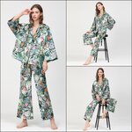 🚩พร้อมส่ง🚩ชุดนอนซาตินเกรดพรีเมี่ยม Silk Satin สีเขียวทอลายทั้งตัว คัดติ้งสวยงานดีมากค่ะ (ST140)