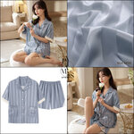 🚩พร้อมส่ง🚩ชุดนอน Silk Satin แขนสั้นขาสั้น ชุดนอนซาตินเกรดพรีเมี่ยม ผ้านุ่มลื่นละมุนผิว แต่งปักลูกไม้ (CT116-5)