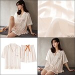 🚩พร้อมส่ง🚩ชุดนอน Silk Satin แขนสั้นขาสั้น ซาตินเกรดพรีเมี่ยม ผ้านุ่มลื่นละมุนผิว แต่งละบายน่ารัก (CT116-7)