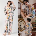 🚩พร้อมส่ง🚩ชุดนอน Silk Satin ไหมซาตินเกรดพรีเมี่ยม พิมพ์ลายสไตล์วินเทจ ผ้านุ่มลื่นละมุนผิว (ST125)