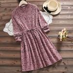 เดรสเชิ้ตคอจีน เอวผูกจั๊ม ลายใบไม้จิ๋ว (12283LM)