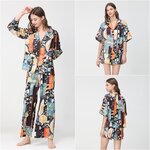 🚩พร้อมส่ง🚩ชุดนอน Silk Satin ชุดซาตินเกรดพรีเมี่ยม สีดำลาย Full Moon ผ้านุ่มลื่นละมุนผิว (ST124)