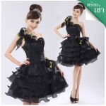 พร้อมเช่า ชุดแฟนซี เช่า 500 ชุดราตรีสั้น สีเขียว/เหลือง แต่งดอกไม้หลากสี ชายหยัก ฟูสวย