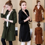 คาร์ดิแกน เสื้อคลุมกันหนาวตัวยาว มีฮู้ด แต่งกระเป๋าคู่ (12051B)