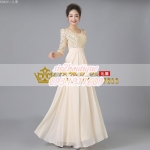 Pre-order ชุดราตรียาว แขนสี่ส่วน คอกลม ปักเลื่อมช่วงบน กระโปรงผ้าชีฟอง ซิปหลัง มีไซส์ใหญ่