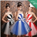 พร้อมเช่า ชุดแฟนซี ชุดราตรีสั้น กระโปรงสุ่ม ลายทางริ้ว เก๋มาก มี 3 สี